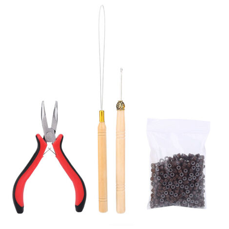 Kit de Connexion pour Perruques avec Pince, Crochet et Aiguille, 500 Anneaux Micro, Outil pour Extensions Capillaires Marron (1/5)