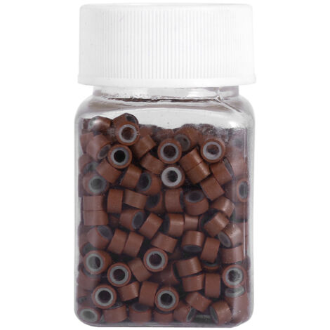 500 anneaux en aluminium doublés de silicone pour extensions de cheveux humains ou plumes (marron clair) - 500 pièces (1/3)