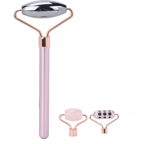 Rouleau Facial 3 en 1 en Quartz Rose avec Germanium pour Raffermir et Lisser la Peau (1/5)