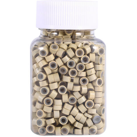 1000 perles en silicone doublées pour extensions de cheveux à plumes (couleur beige) (1/3)