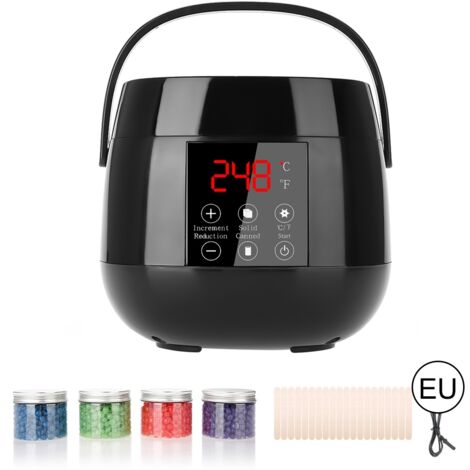 Chauffe-cire LED intelligent avec affichage numérique, kit épilation complet incluant spatules et cire, conforme normes UE. (1/5)