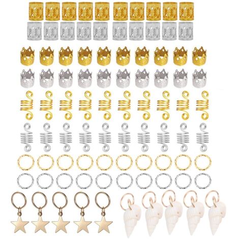 90 pièces anneaux à tresses cheveux, barrettes triple épaisseur, boucles coiffure, décorations coquille trompette pour femmes et filles (1/5)