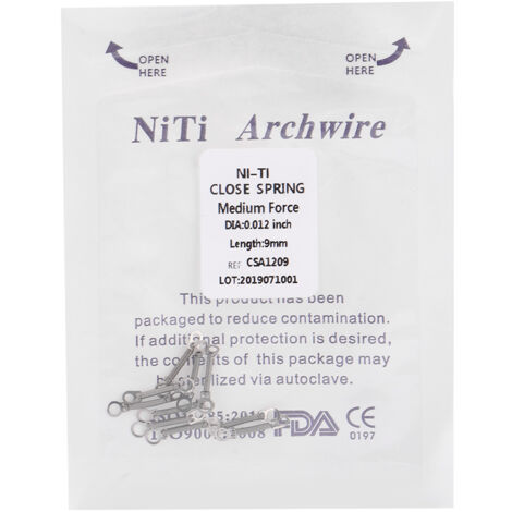 10 pièces/sac Ressort à Bobine Fermée Orthodontique en NITI, Accessoire Dentaire 0.012 x 9mm (1/5)