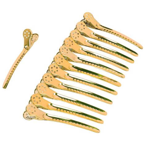 12 pinces à cheveux en acier bec de canard pour salon de coiffure et barbier, dorées (1/5)