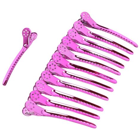 12 pinces à cheveux en acier bec de canard pour salon de coiffure - Rose (1/5)