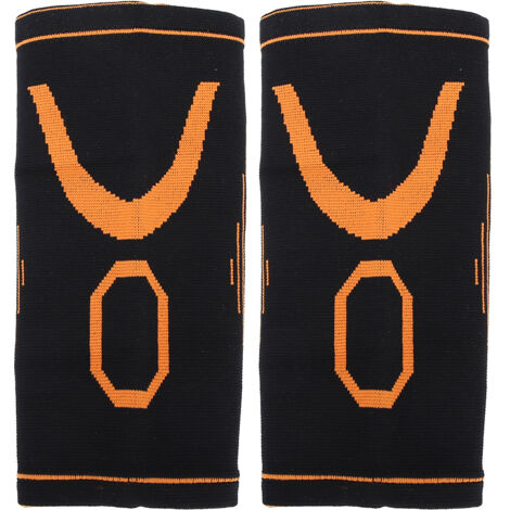2 pièces Genouillères Enfants Nylon Doux Respirant Élastique Chaud Protection Articulaire (Orange Noir) (1/5)
