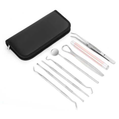 Kit de 8 pièces pour détartrage dentaire - Grattoir à tartre, sonde dentaire, miroir buccal et lampe torche