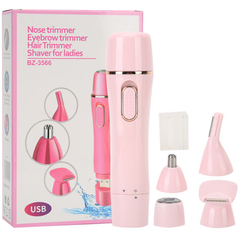 Epilateur Électrique 4 en 1 Portable - Tondeuse Sourcils et Poils de Nez Rose (Recharge USB) (1/5)