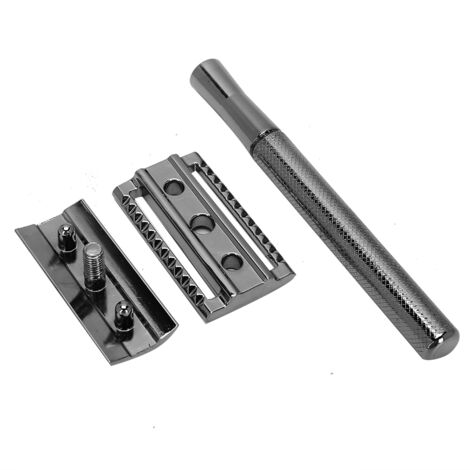 Rasoir manuel en alliage de zinc antidérapant, lame double face précise pour rasage parfait (argent/noir) (1/5)