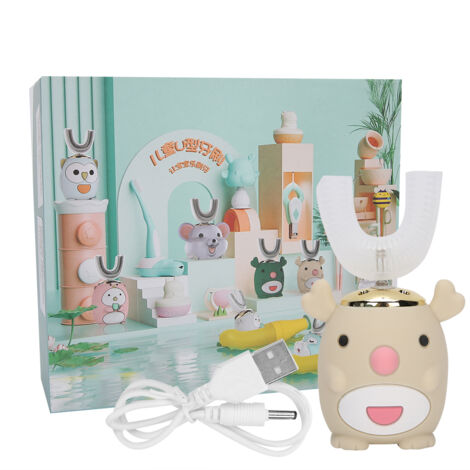 Brosse à dents électrique sonique en U pour enfants - Nettoyage intelligent et soin buccal (Beige, 26 ans)