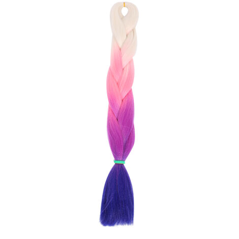 Tresse synthétique dégradée blanc rose violet bleu foncé - Extensions cheveux Jumbo Braid (1/5)