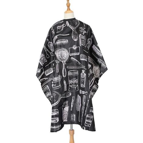 Robe De Coupe De Coiffure Vintage (imprim Noir), Impermable, Pour Les Salons De Coiffure, Chiffon D'paule De Coiffure (1/5)