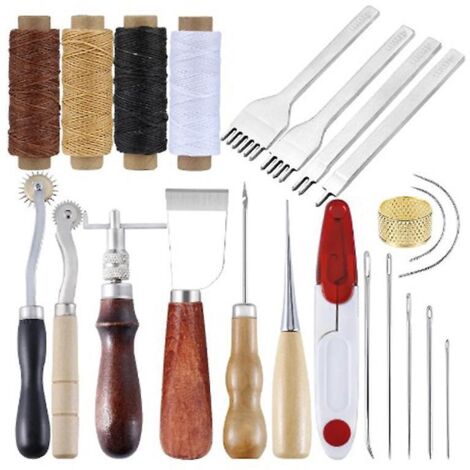 24pcs-cuir Outils Kit De Rparation  La Main Artisanat Cuir Fil Cir 8 Couleur Avec Aiguilles  Coudre Ciseaux Ruban  Mesurer Pour Cuir De Couture Ch (1/5)