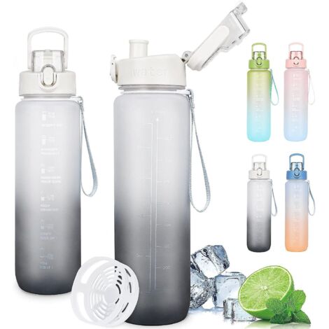 1 Litre Sports Water Bottle - Grey, Motivational Water Bottle With Filter And Time Stamp, Bpa-free Water Bottle, Waterproof, Reusable Plastic Wate (1/5)
