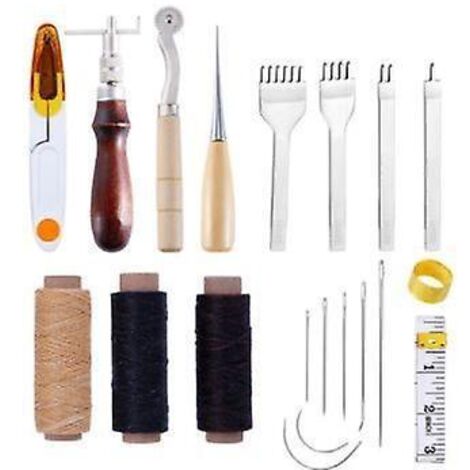 18pcs-cuir Outils Kit De Rparation  La Main Artisanat Cuir Fil Cir 8 Couleur Avec Aiguilles  Coudre Ciseaux Ruban  Mesurer Pour Cuir De Couture Ch (1/5)