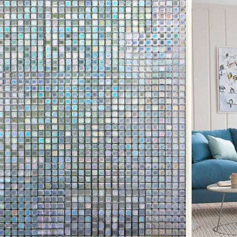 45 X 200cm Film Pour Vitre - Film Fenetre Anti Regard Electrostatique Non Adhesif Translucide, Decoratif Pour Bureau, Cuisine, Maison - 3d Mosaic (1/5)