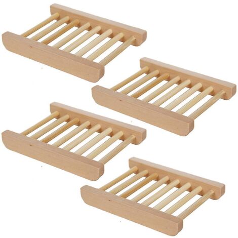 lot De 4 Porte-savons Bois De Bambou Naturel - Porte-savon Fait Main - Parfait Pour La Douche Et Le Lavabo - Rangement Hyginique Du Savon -sans P (1/5)