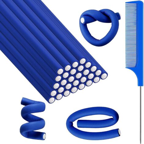 (bleu Fonc, 9,4 X 0,3 Pouces)30 Tiges De Curling Flexibles Rouleaux De Cheveux Torsads En Mousse Bigoudis De Cheveux Sans Chaleur En Mousse Douce (1/5)
