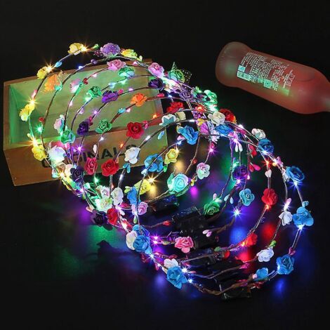 bandeau Fleur, (couleur Au Hasard) 9 Pices Bandeau Guirlande De Fleurs Led Bandeau Lumineux Coiffure Bandeau Floral Couronne Pour Fille Femme Acce (1/5)