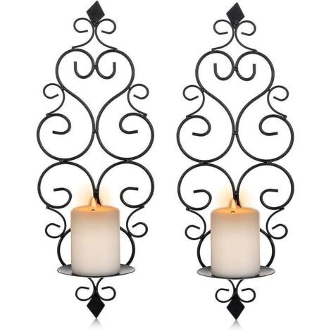 noir-lot De 2 Bougeoirs Photophore Chandelier Porte Bougie Mural Murale Muraux En Mtal, Bougeoir Pour Mur Chambre Salle De Bains Salon Decoration (1/5)