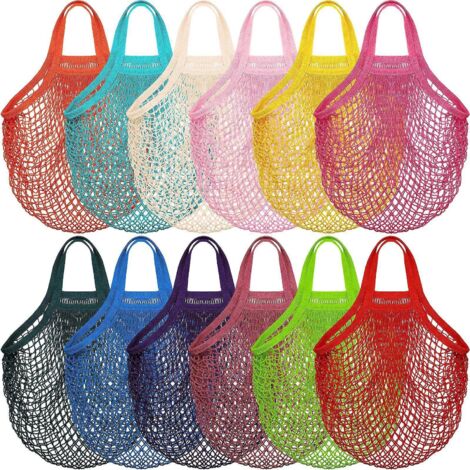 12 Pcs Couleurs Alatoires Filet De Courses En Coton Et Lin 40 35 Cm Portables Sac Filet Rutilisable Filet Provision Solidifier Pour Shopping Lg (1/5)