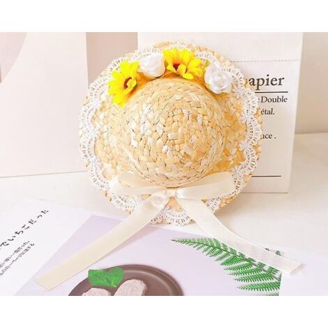 (fleurs Jaunes)pet Chien Chapeau De Paille Marguerite Chapeau De Soleil Chiot Bowknot Fleur Chapeau De Paille Chiot Chapeau Chien Costume Chapeau (1/5)