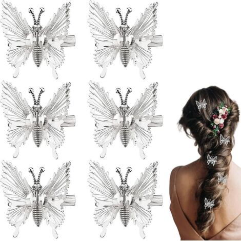 6 Pcs(argent)barrettes Cheveux Pour Femme, Pinces Papillon,beau Et Charmant, Tenez Fermement Les Cheveux, Adapt La Conception De Coiffure,pour (1/5)