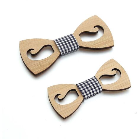 lot De 2 Noeud Papillon Bois Erable Classique Ajour Moustache Ecolo Cuir Noir Fait Main Pas De Groupe (1/5)