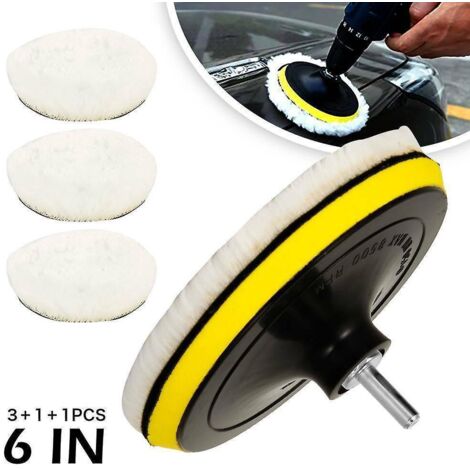 Tampons De Polissage En Laine D'agneau,150mm Peaux De Polissage En Laine Avec M14 Et Tige Hexagonale Adaptateur Foret, Disque De Polissage Voitur (1/5)