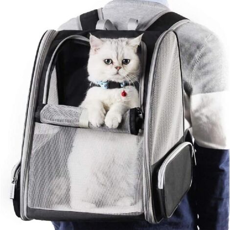 Noir-sac De Transport Pour Chats Petits Chiens 7.5kg, Sac Dos En Filet Respirant Pour Petit Animaux, Pliable Spacieux Avec Matelas En Peluche Am (1/5)