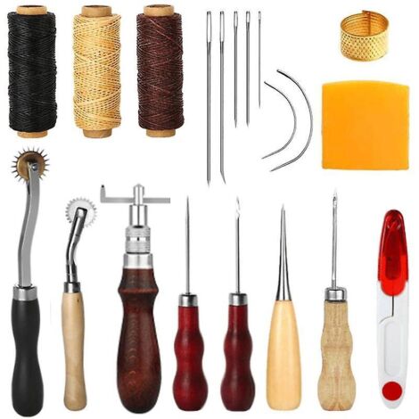 20 Pcs-cuir Outils Kit De Rparation  La Main Artisanat Cuir Fil Cir 8 Couleur Avec Aiguilles  Coudre Ciseaux Ruban  Mesurer Pour Cuir De Couture C (1/5)