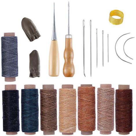 20 Pcs-cuir Outils Kit De Rparation  La Main Artisanat Cuir Fil Cir 8 Couleur Avec Aiguilles  Coudre Ciseaux Ruban  Mesurer Pour Cuir De Couture C (1/5)