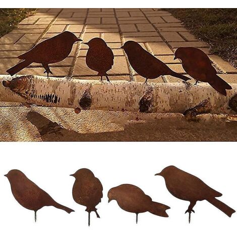 quatre Oiseaux Ornements De Jardin En Mtal Pour Cltures, Dcorations D'extrieur Et De Maison, Dcoration De Jardin, Sculptures, Silhouettes En Fonte (1/5)