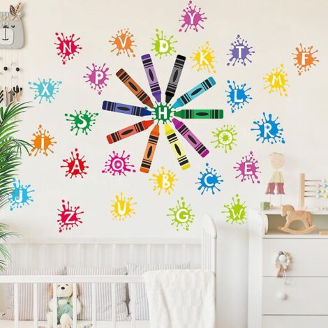 2 Pcs Stickers Muraux Crayons De Couleur Autocollants Muraux Mural Stickers Pour Chambre Salon Mur Tv (1/5)