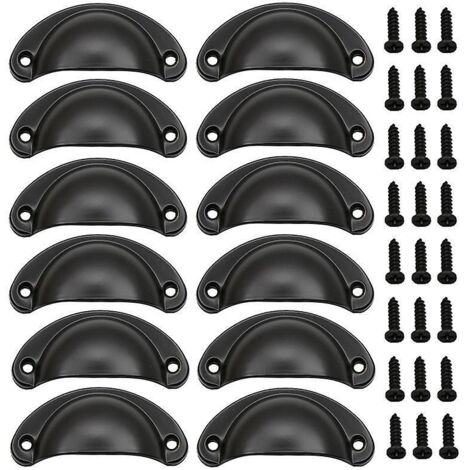 12pcs - Noir Poigne De Coquille Vintage Pour Tiroir Armoire Meuble Cuisine, Fer Incurv Poigne De Tiroir Coquille 8.2 X 3.5 Cm, Poigne De Meuble Vi (1/5)