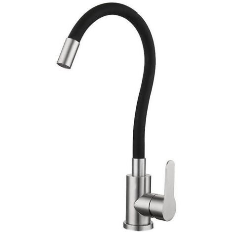 robinet D'vier D'eau Chaude Et Froide Bec Haut Flexible En Laiton Chrom Et Noir Un Trou (1/4)