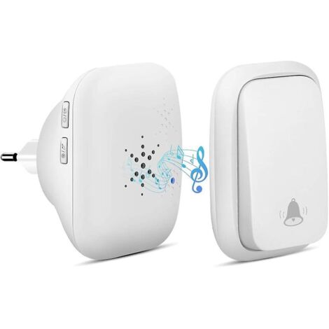 blanc-sonnette Sans Fil, Sonnette Auto Alimente Sans Batterie Requise Carillon De Porte Sans Fil, Bouton Poussoir Tanche 150m De Porte Avec 38 Ca (1/5)