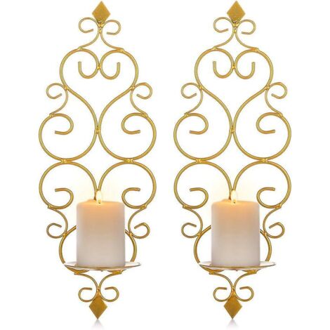 or-lot De 2 Bougeoirs Photophore Chandelier Porte Bougie Mural Murale Muraux En Mtal, Bougeoir Pour Mur Chambre Salle De Bains Salon Decoration (1/5)