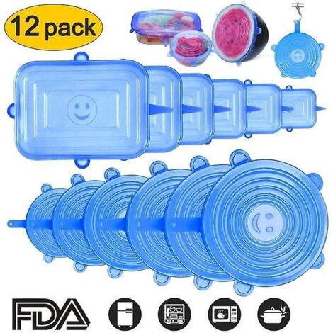 12 Couvercles En Silicone Bleu Paissi Et Extensible, Rutilisables Pour Les Aliments, Les Fruits, Les Tasses, Les Bols Et Les Pots (1/5)