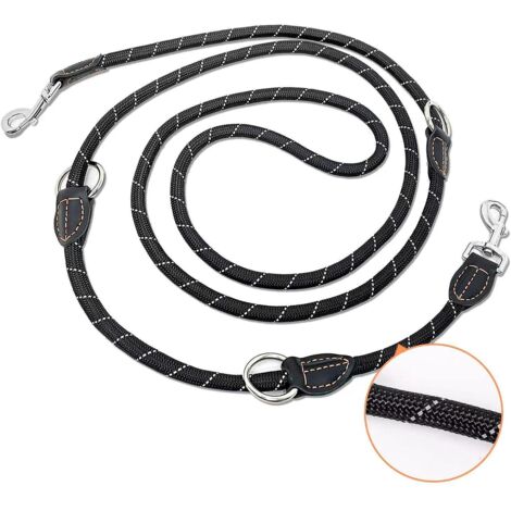 la Laisse Du Chien Grande Rflchissante Double, Premium Rglable Dans 3 Directions, Laisse D'paule En Nylon, Ronde Et Anti-morsure Avec 2 Mousqueton (1/5)