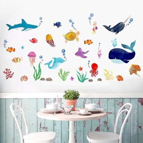 sticker Mural Dcoration Monde Sous-marin Pour Chambre D'enfant, Peut Tre Pel Et Coll, Dcoration De Salle De Bain Chambre D'enfant Chambre D'enfant (1/5)