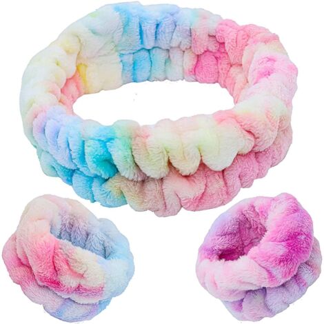 bandeau De Lavage Du Visage Pour Spa Et Dragonne Assortie (arc-en-ciel), Bandeau De Cheveux Pour Dragonne De Serviette 3 Pices Pour Femmes (1/5)