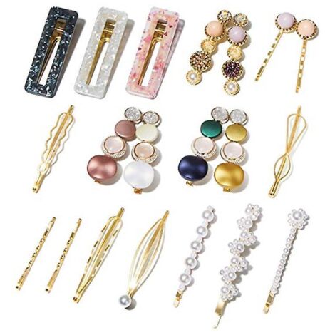lot De 20 Pinces Cheveux En Perles Et Rsine Acrylique Faites La Main En Forme En Marbre Et Strass Gomtriques - Accessoires Pour Cheveux Lgants D (1/5)