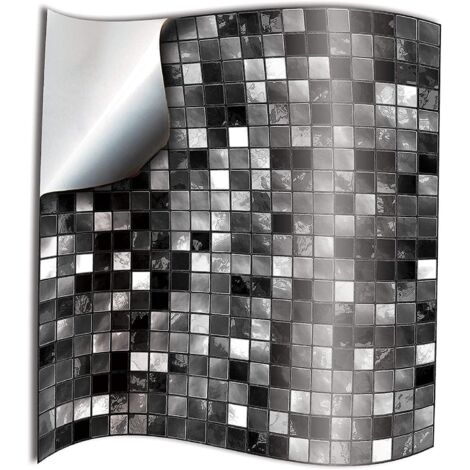 48x Autocollant En Tuile Pour Salle De Bain Et Cuisine 10 X 10cm Noir Blanc Mosaque Autocollants Adhsifs Du Film 2d Pour Les Tuiles Pour Les Carre (1/5)