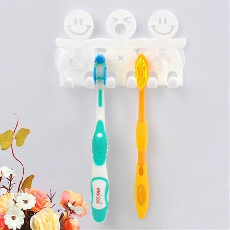5 Taille Unique Mignon Support De Brosse Dents Avec Ventouse Pour Murale De Salle De Bain Smiley Emoji Home Decor (1/5)