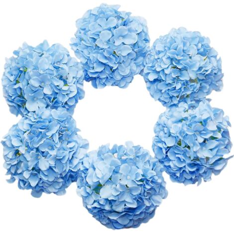 lot De 6 Grands Hortensias En Soie Artificiels (bleu) Avec Des Tiges De Bandeau De Faux Hortensias Blancs Pour Les Centres De Table De Jardin De M (1/5)