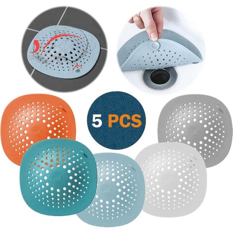 lot De 5 Piges Cheveux De Douche Avec Ventouses, Couvercle De Vidange De Douche En Silicone, Bouchon De Cheveux, Passoire D'vier, Protection De V (1/5)
