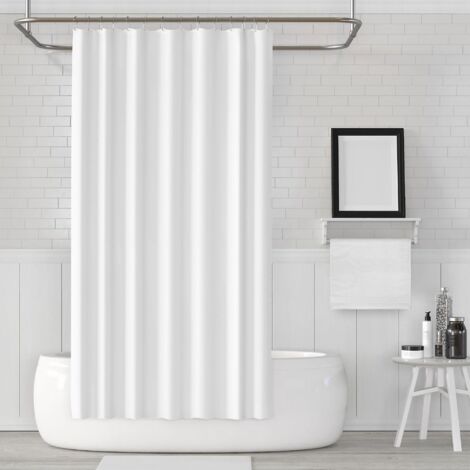 rideau De Douche, Rideaux De Douche Blanc En Tissu Impermeable Et Anti-moisissure, Lavable En Machine, Avec 8 Crochets Antirouille Et L'ourlet Les (1/5)