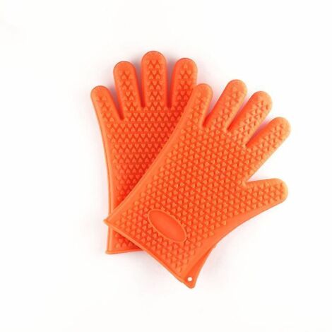 2 Gants De Cuisson En Silicone Pour Cuisines Et Barbecues, Set, Paire, Maniques, Gants De Four Noir Orange (1/5)