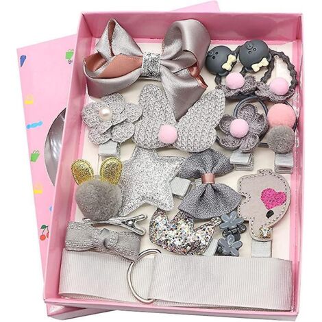 ensemble Cadeau D'accessoires Pour Cheveux Pour Filles (gris), Ensemble D'pingles Cheveux Pour Enfants De 18 Pices, Cadeau D'anniversaire De Nol, (1/5)